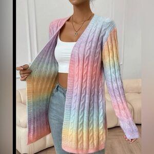 SHEIN Rainbow Cable Knit Cardigan Sweater. Size: XS